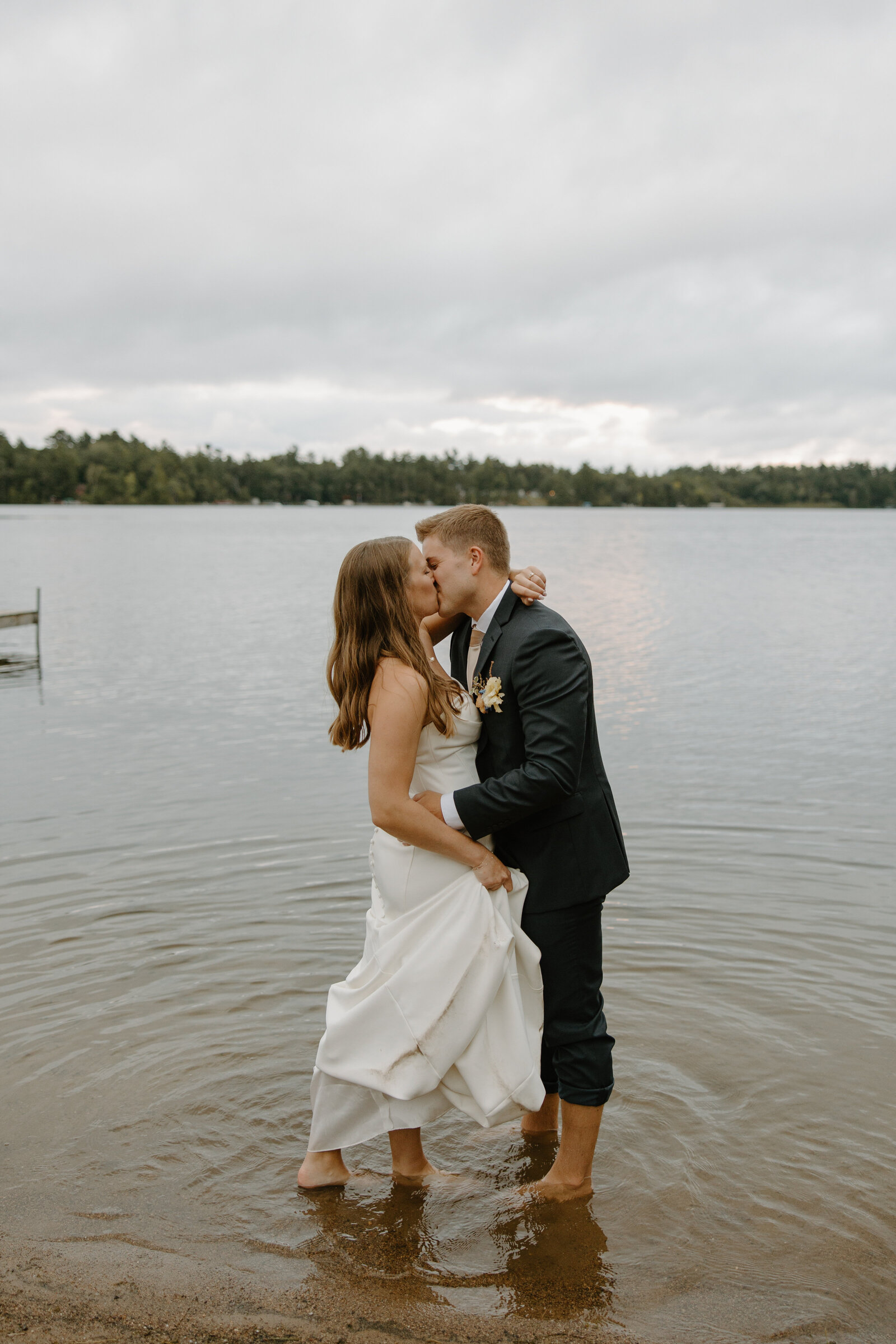 lake wedding couple