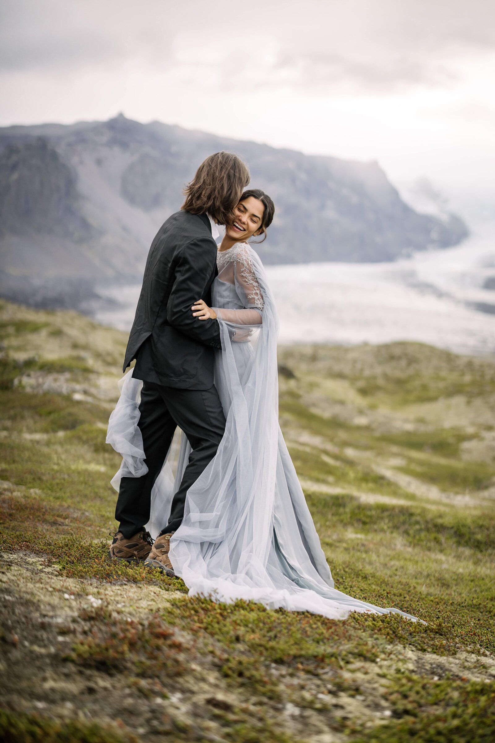bride and groom laughing adventure elopement