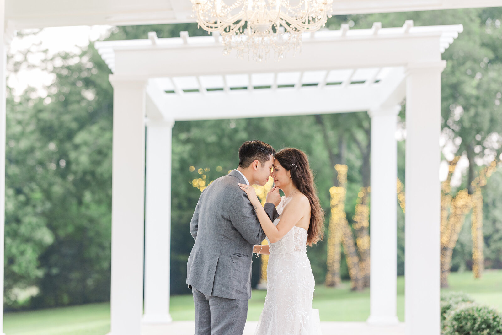 Intercultural wedding couple solo photography outdoor