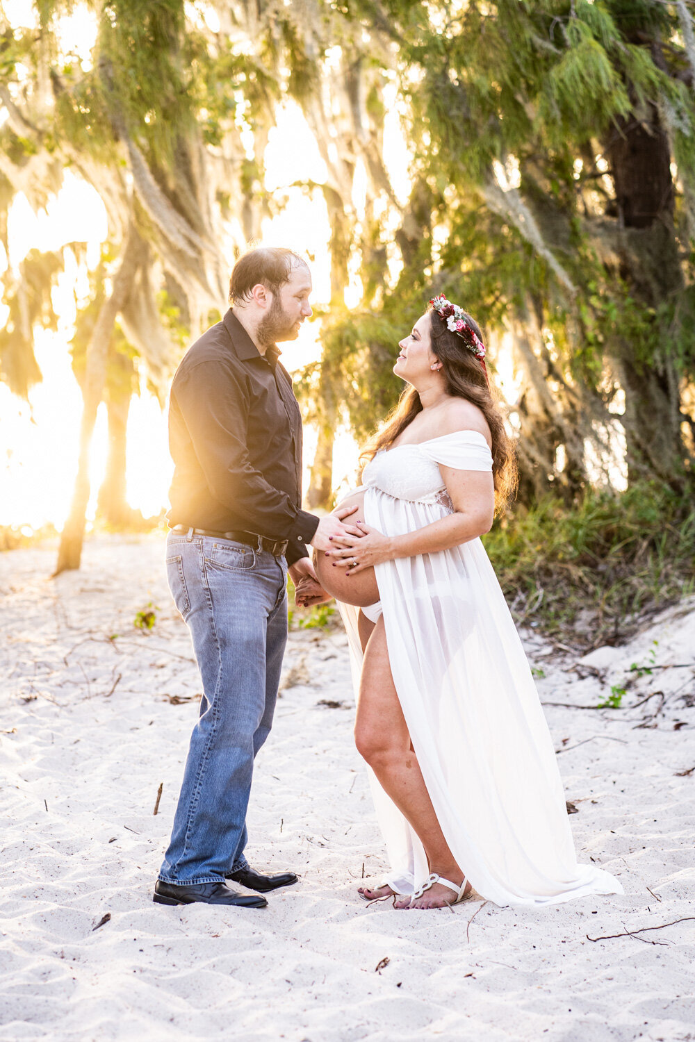 Maternity portrait on beach at Fontainebleau State Park