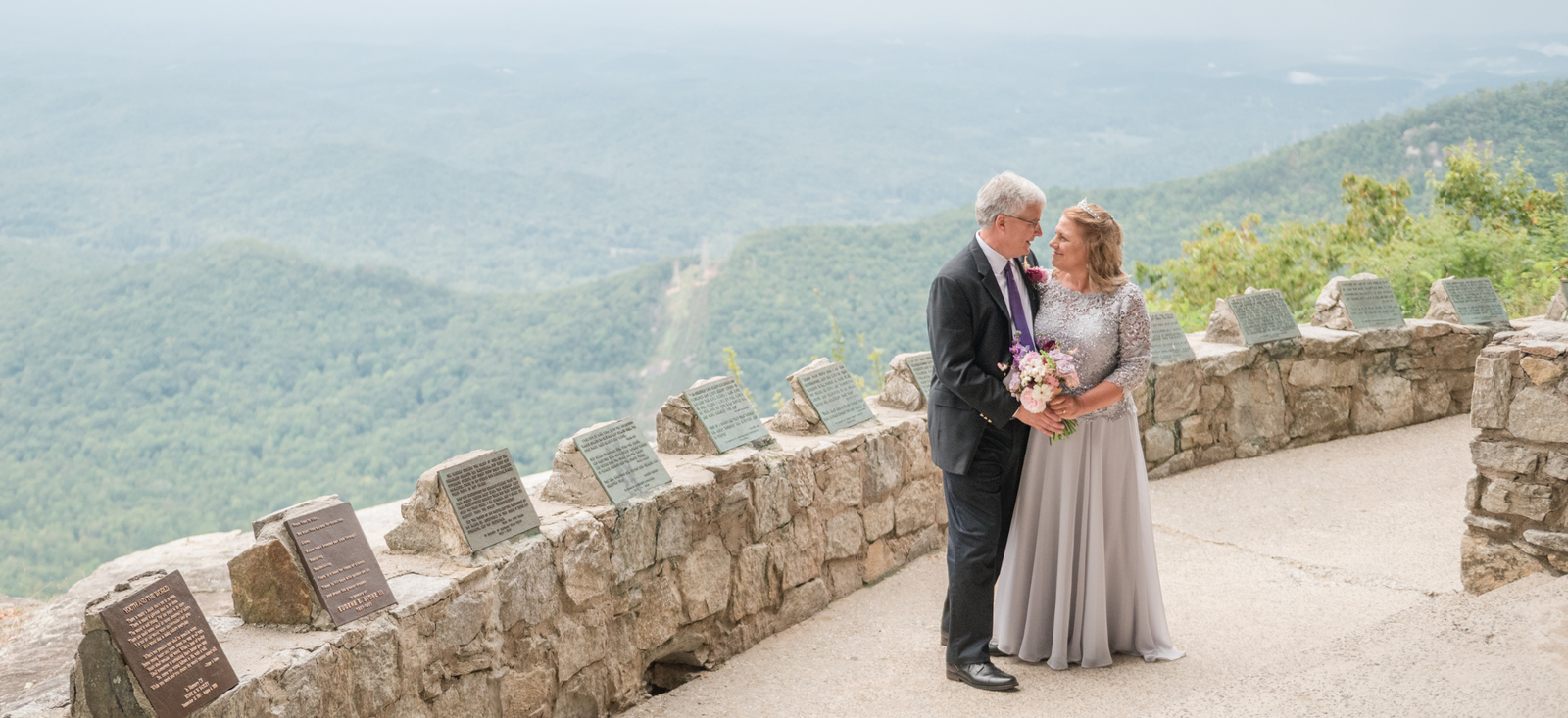 Three collage photos of a low country bride and groom. Left photo is a close up of the bouquet with the couple blurred behind. The middle image is full length with spanish moss hanging. The third image is of the bride laughing.