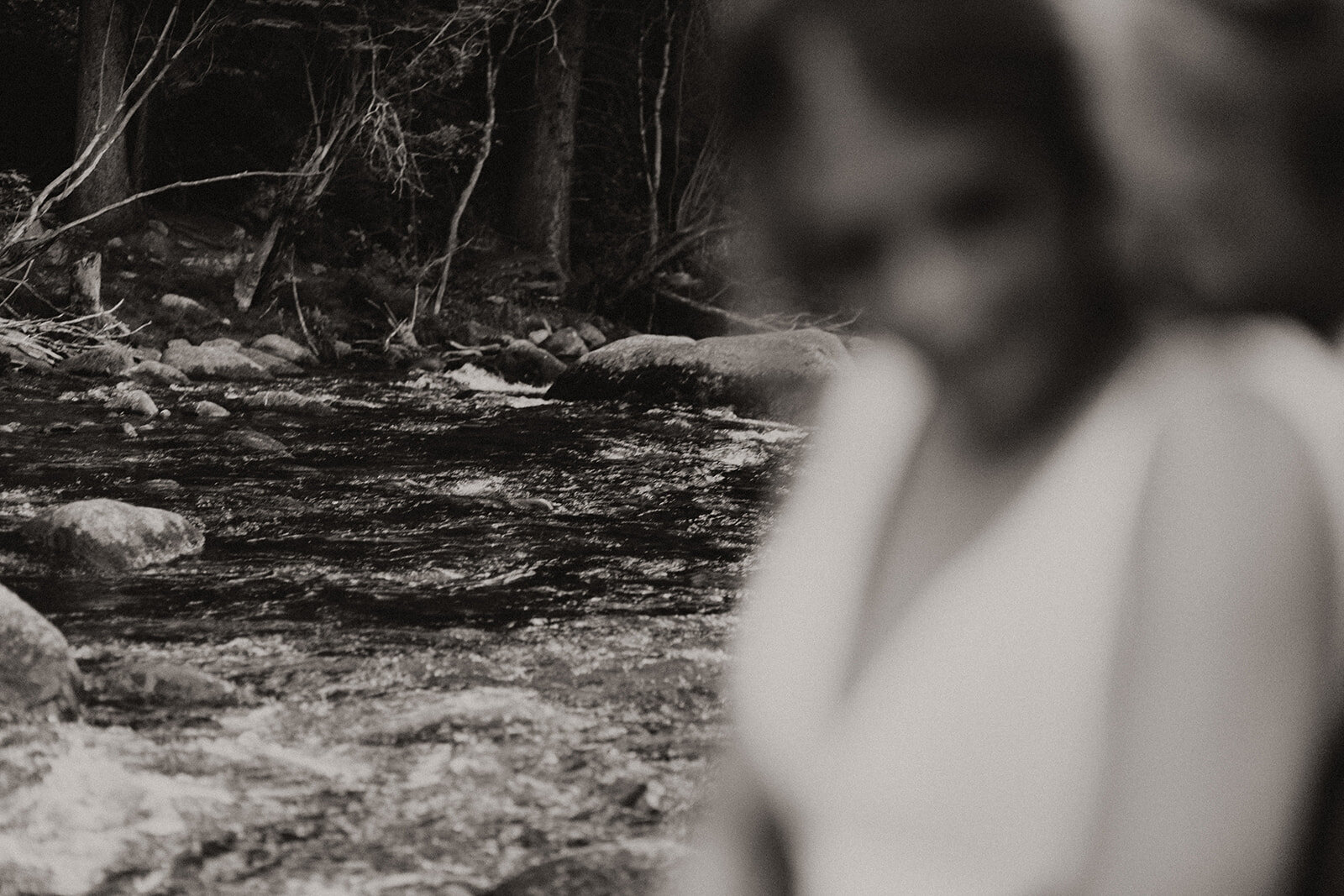 Black and white and blurred photo of the bride