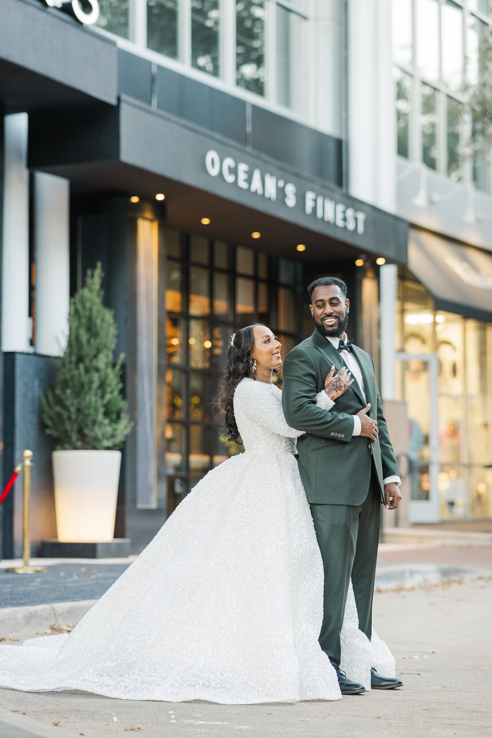 Bride and groom solo photoshoot outdoors before wedding