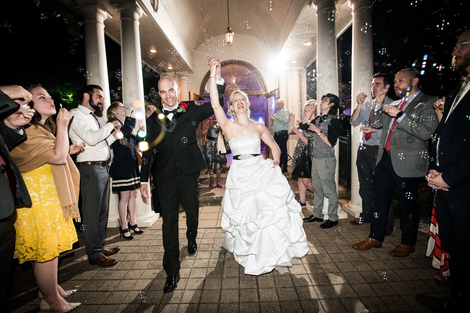 Bride and groom leave Greenwood wedding reception in Covington Louisiana