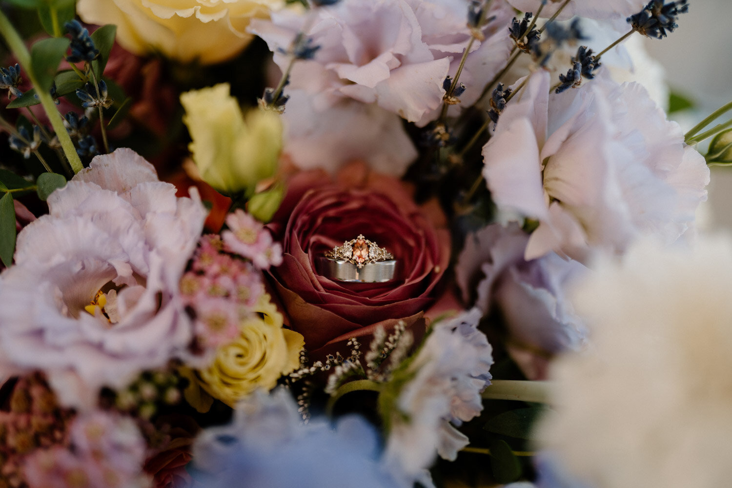 Wedding ring placed in flowers
