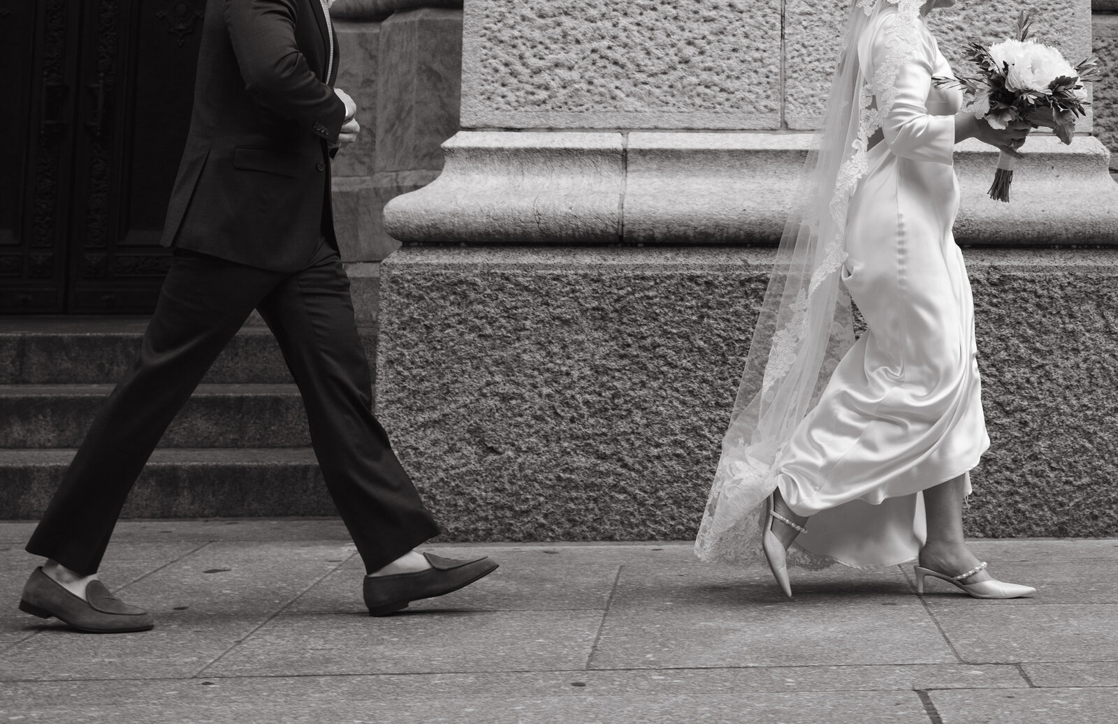 bride and groom walking