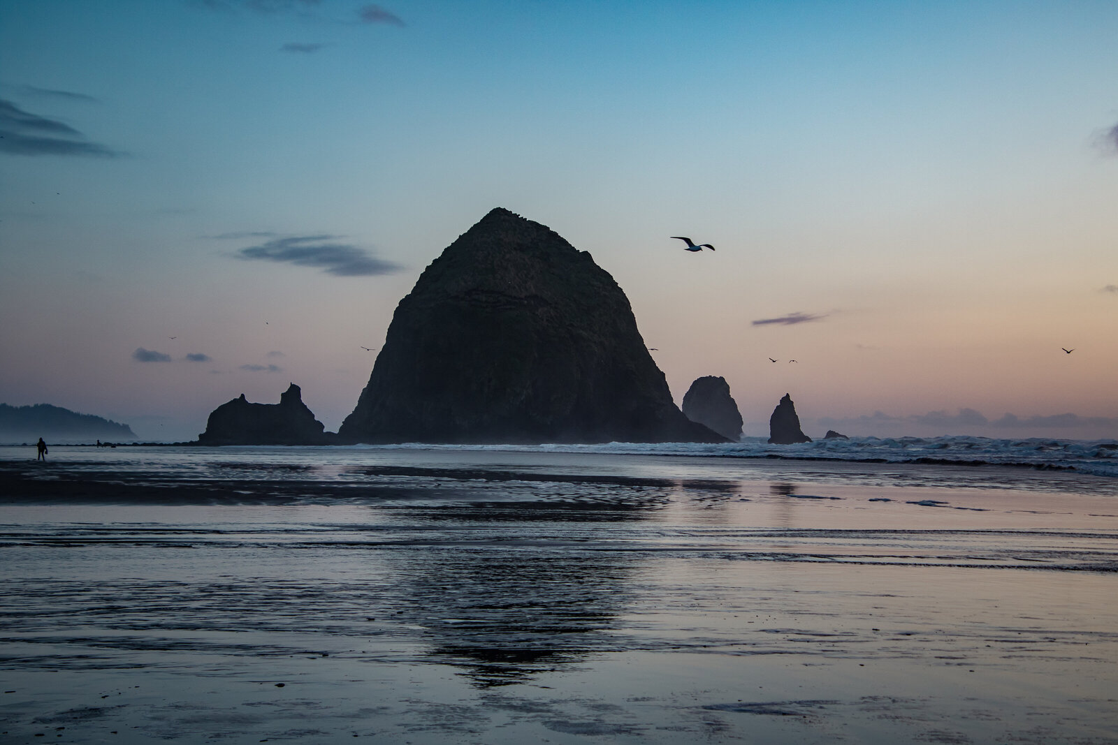 Haystack Rock at sunset on Canon Beach OR