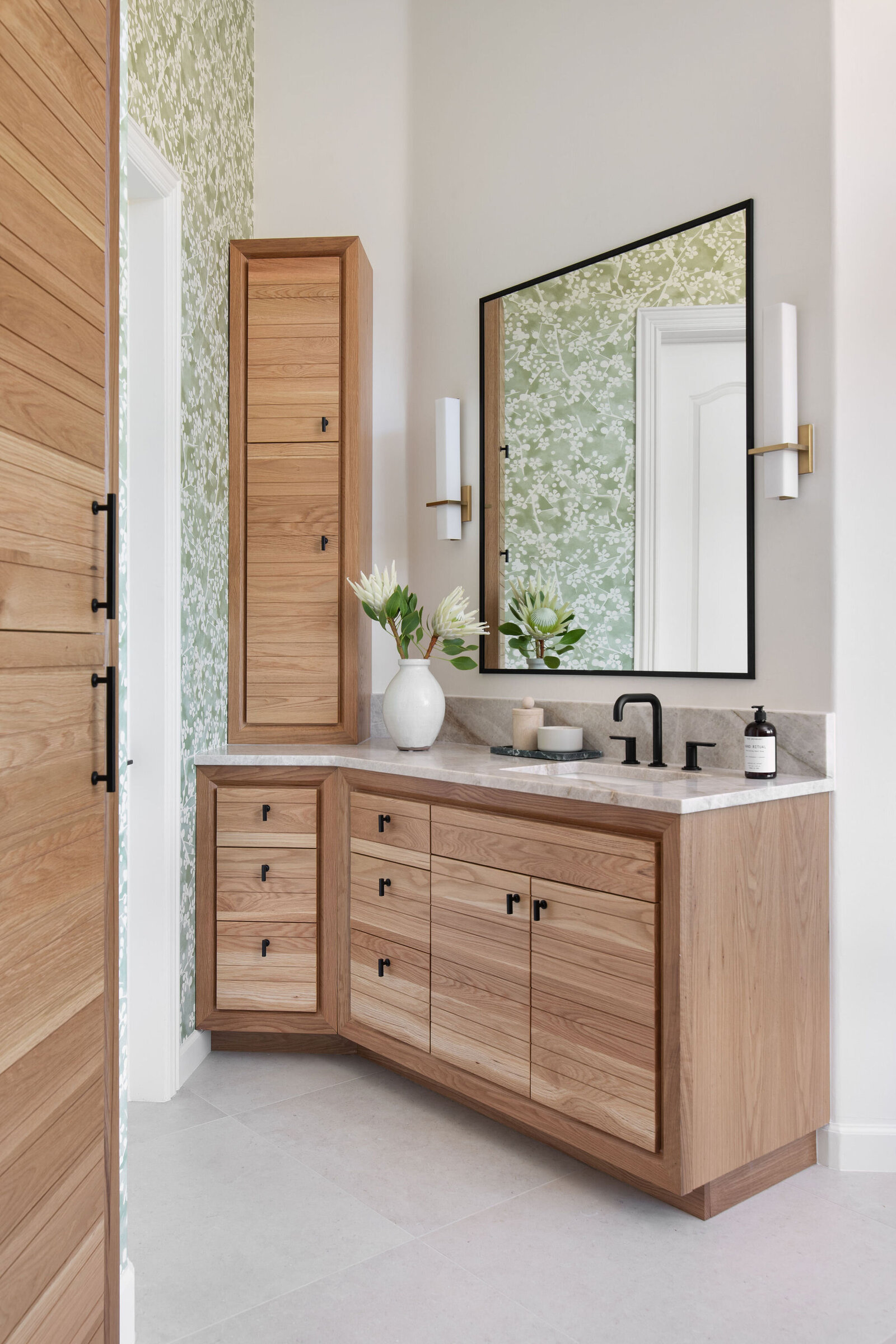 Nuela Designs Custom Bathroom Remodel Wood Vanity