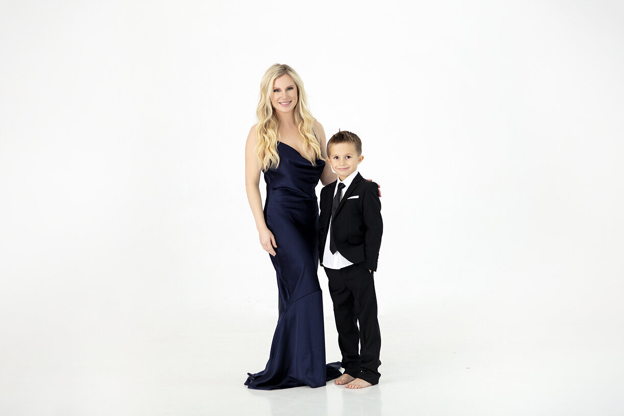 Mother and son at Lumen Room Plano white studio.
