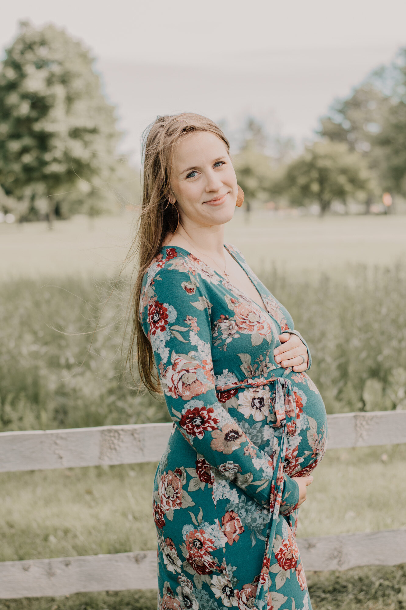 Lake St. Clair Metro park maternity session in green floral dress