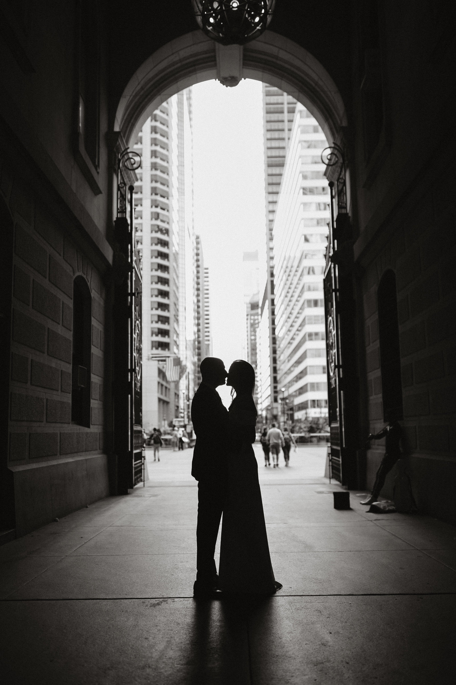 Intimate shot of the bride and groom at this Philadelphia City Hall Elopement.