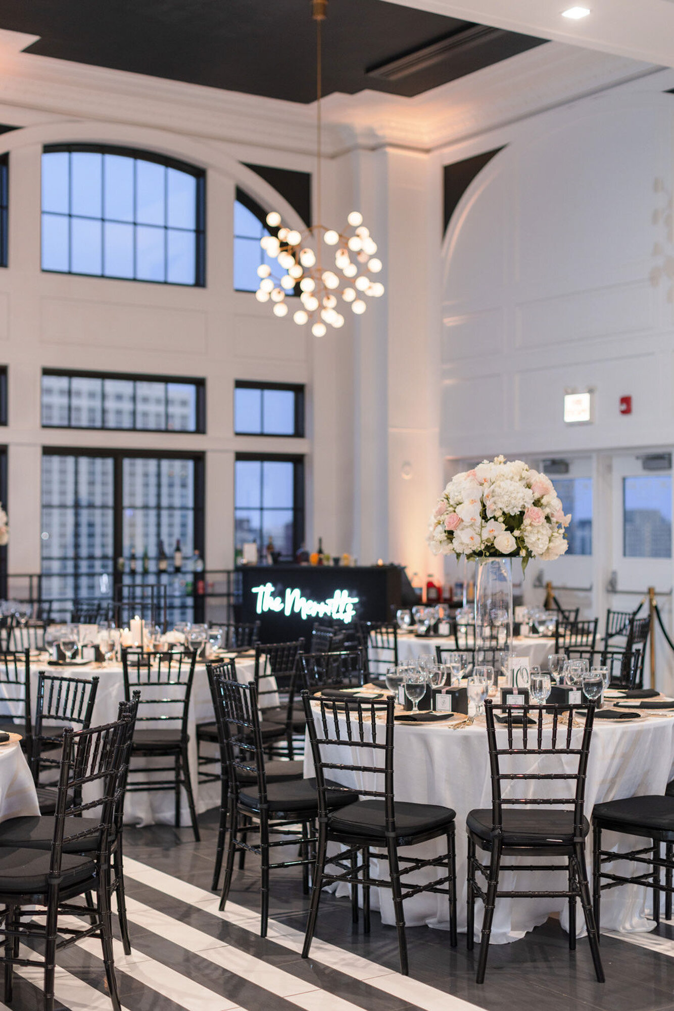 black and white reception layout at luxury chicago wedding