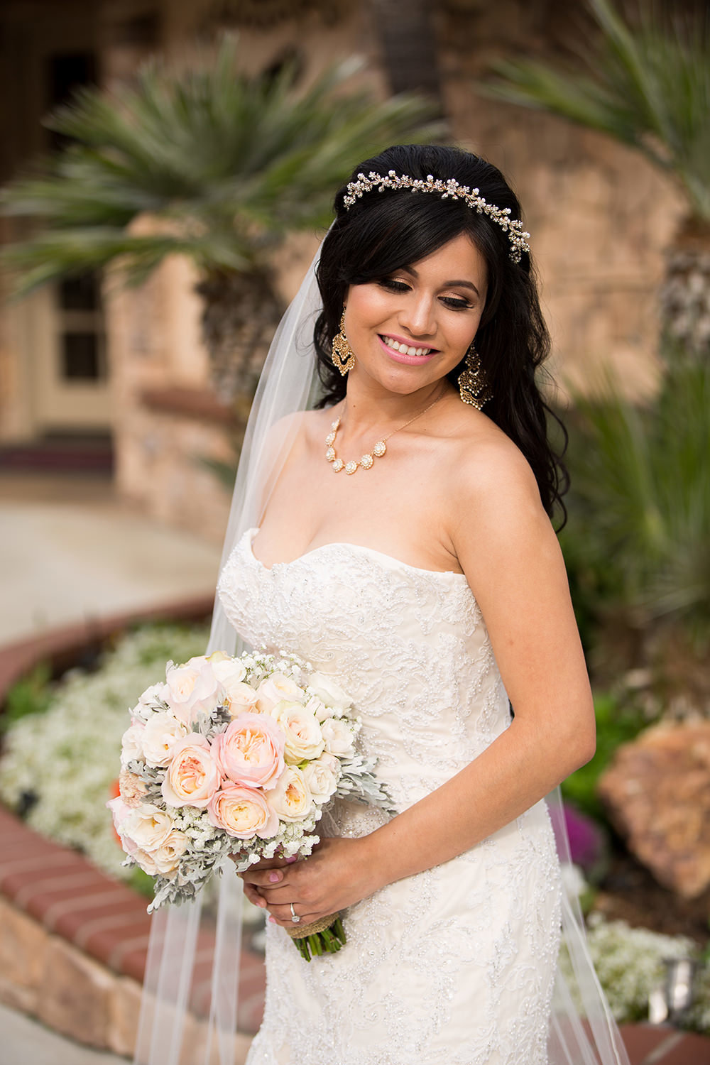 beautiful bride with white flowers