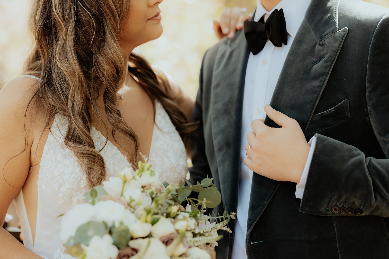 close up of bride and groom at the Red Rock Canyon elopement