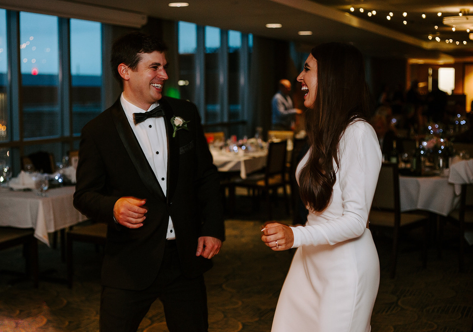 Bride and groom dancing together during their Minneapolis wedding reception