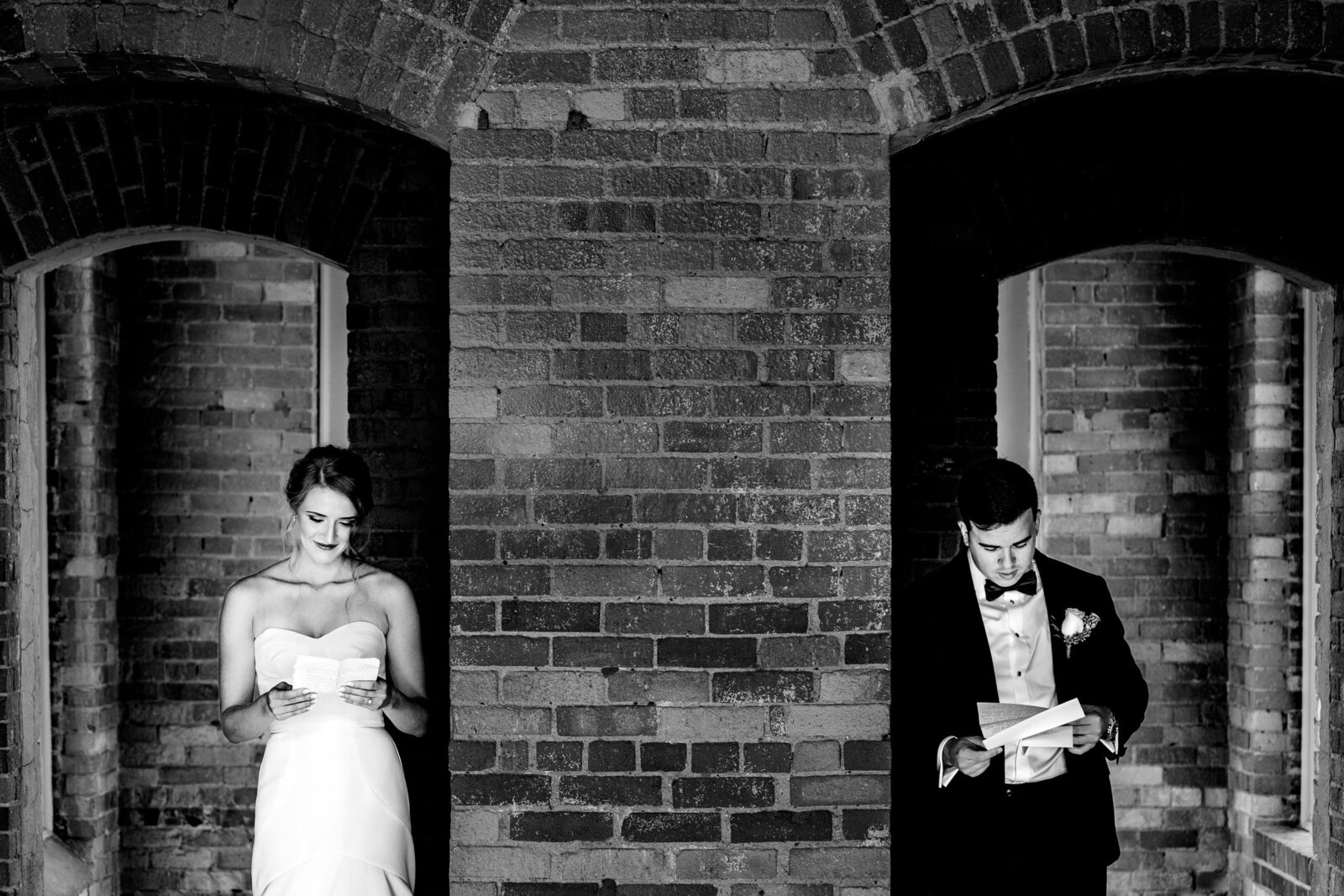 creative wedding photo of a couple exchanging letters