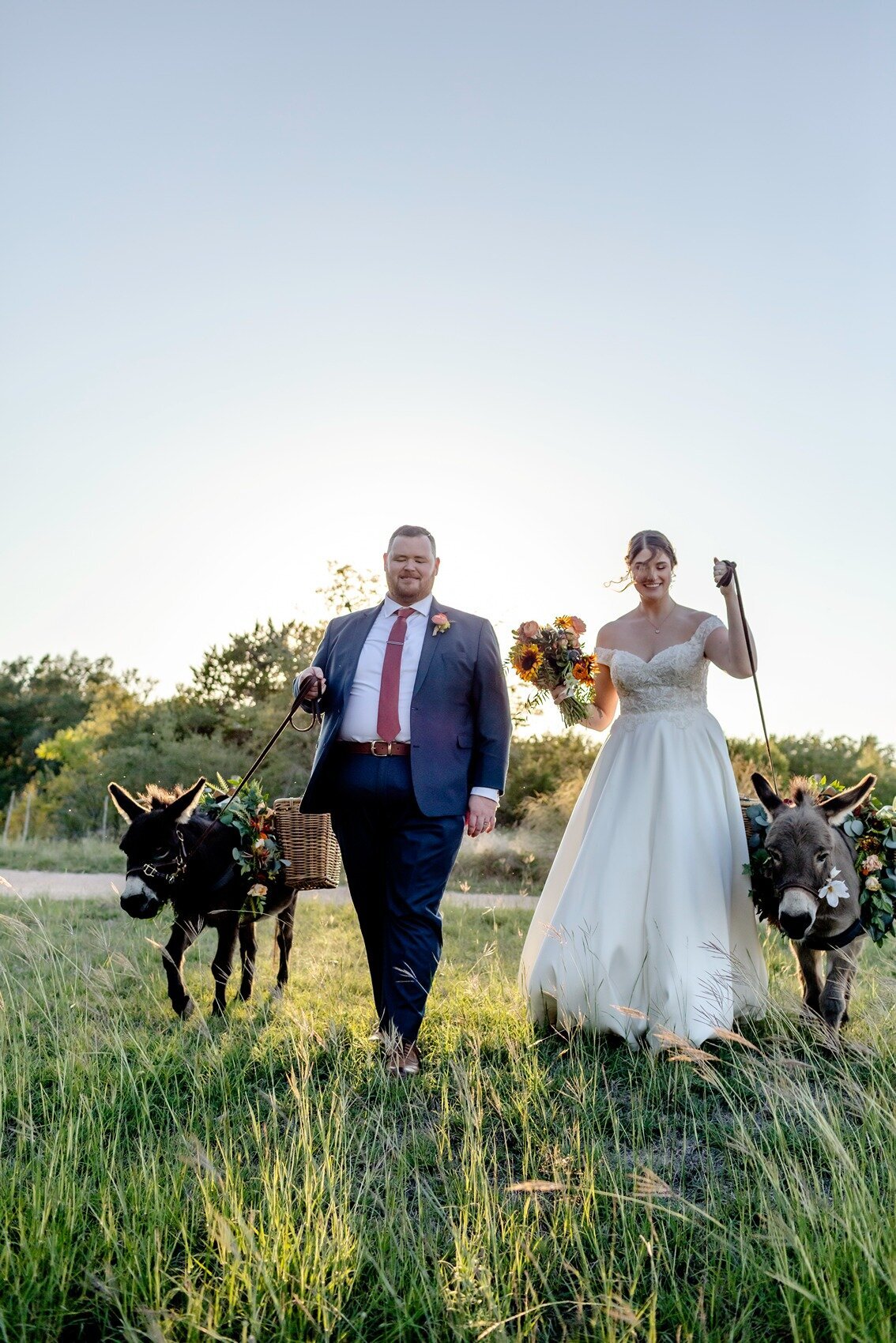 bride-groom-walking-donkeys