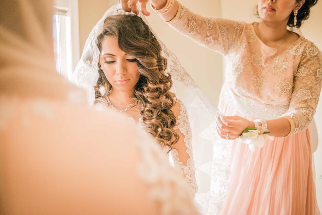 Ottawa bride in a moment of reflection, her facial makeup by Red Carpet Glamour, pure and elegant.