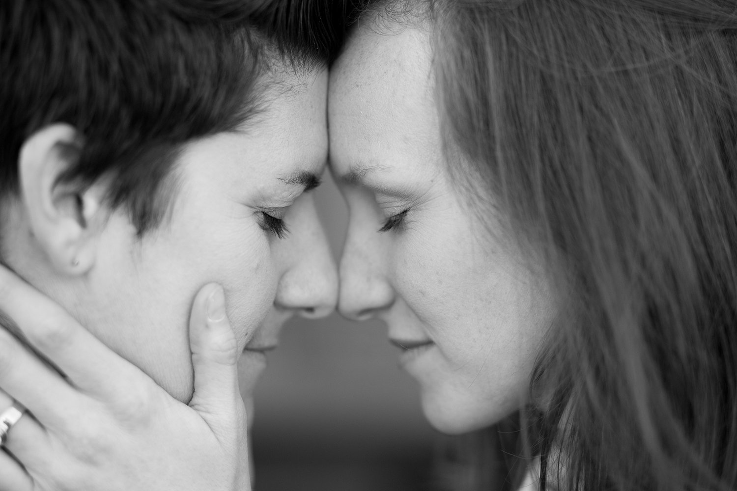 Romantic closeup portrait of lesbian couple