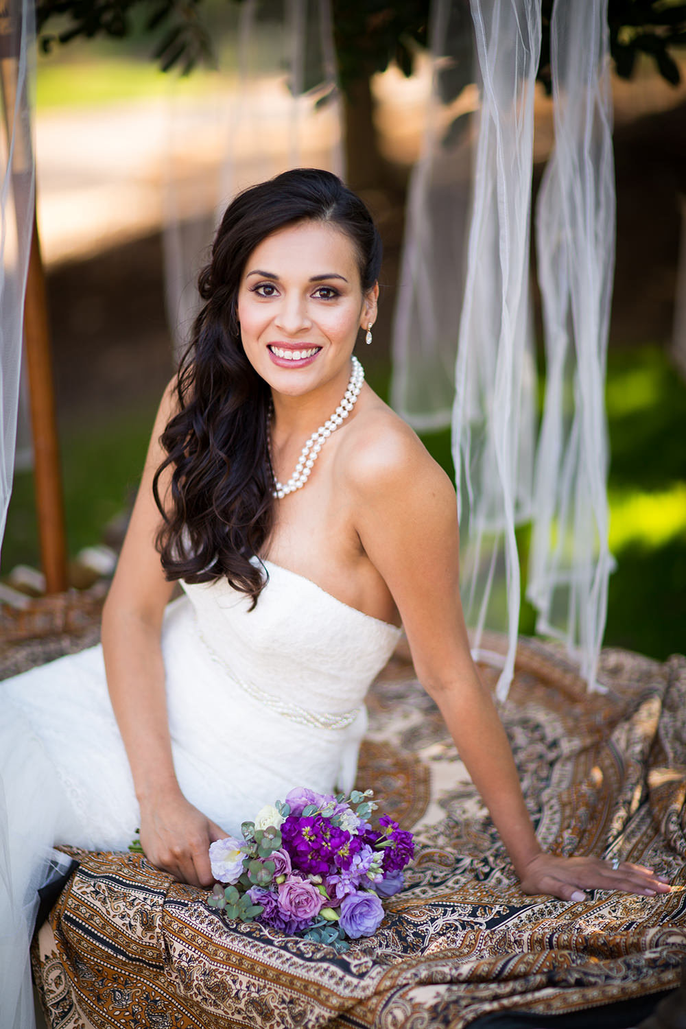 bride with purple flowers