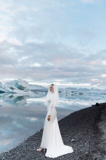 a bride in iceland posing for photos