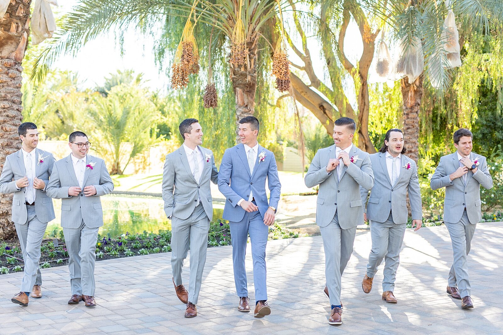 Groom and groomsmen at the Old Polo Estate in Coachella, California.