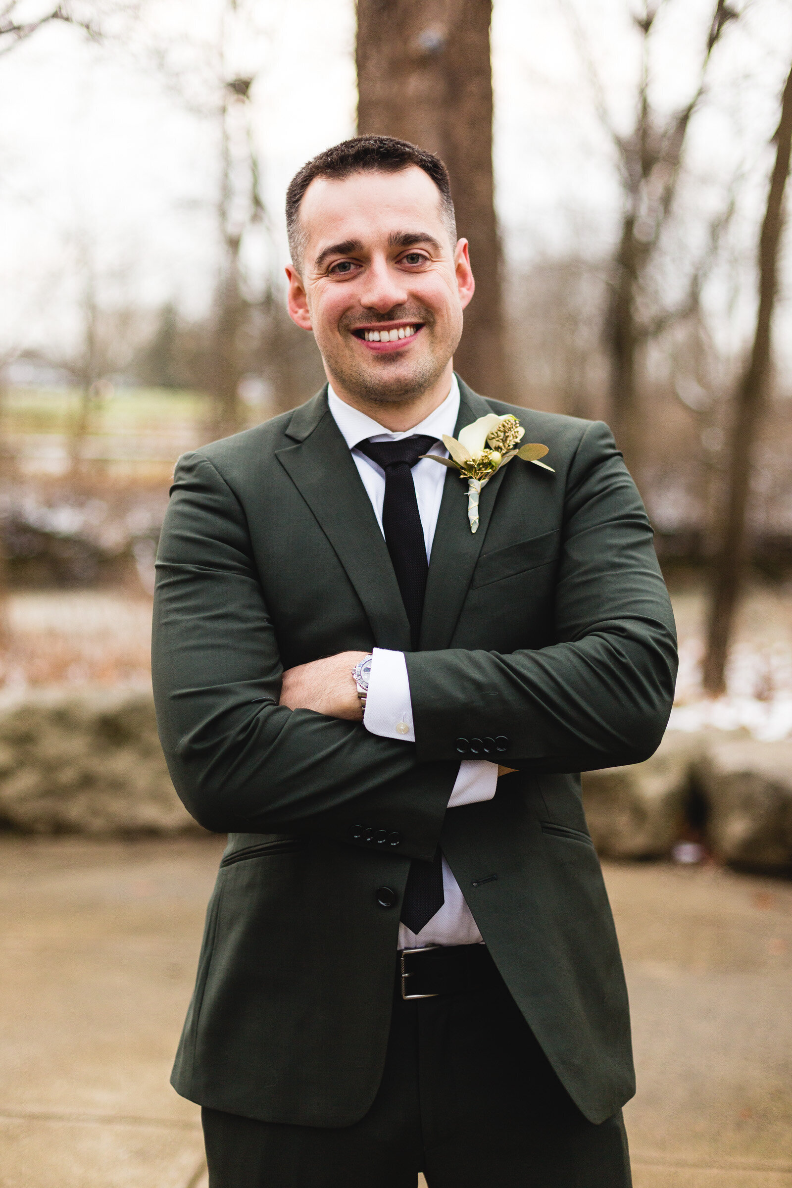 groom posing for wedding portrait gahanna ohio