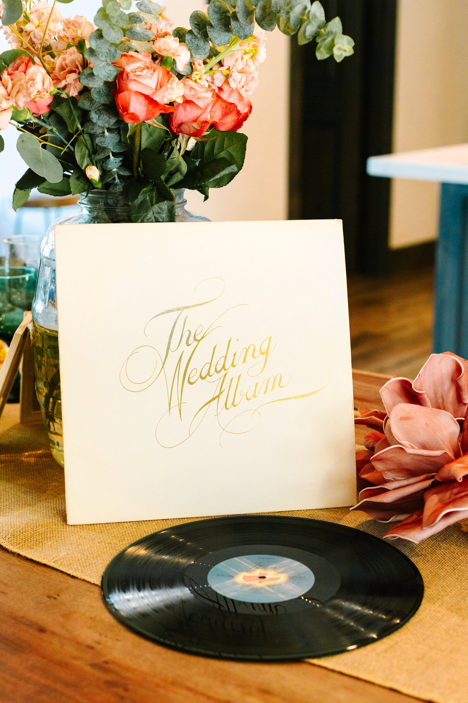 Colorful and boho details at an intimate elopement at a cabin at Big Bear Lake, California.