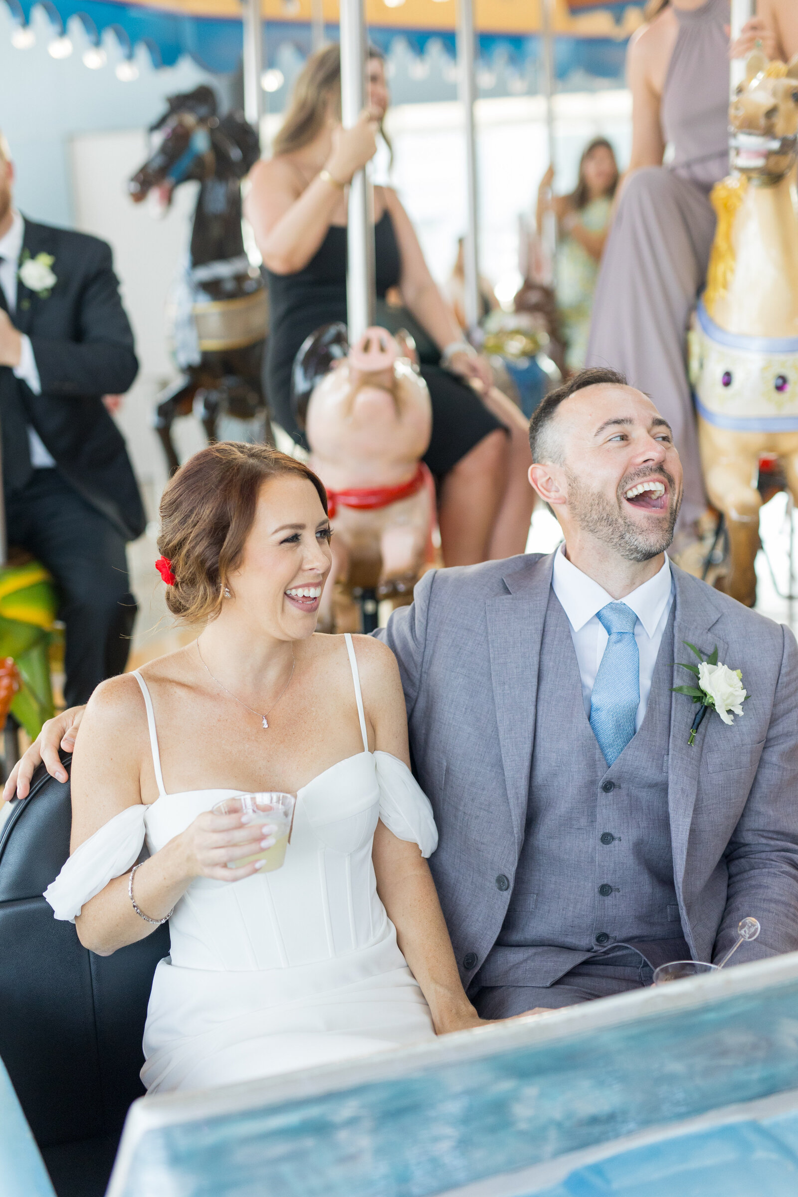 bride and groom ride carousel