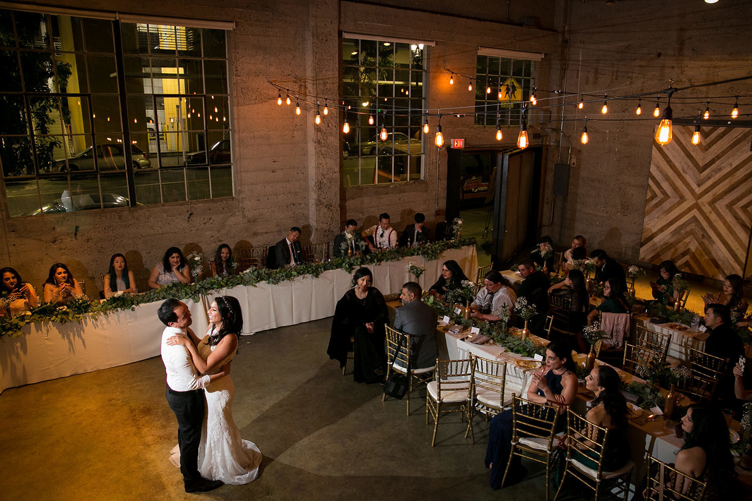 reception space with bride and groom at luce loft