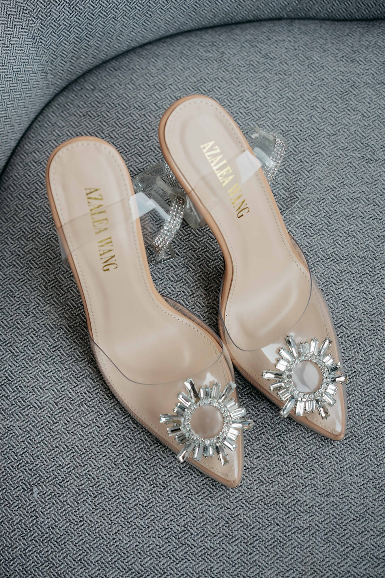 nude high heels with gemstone touches