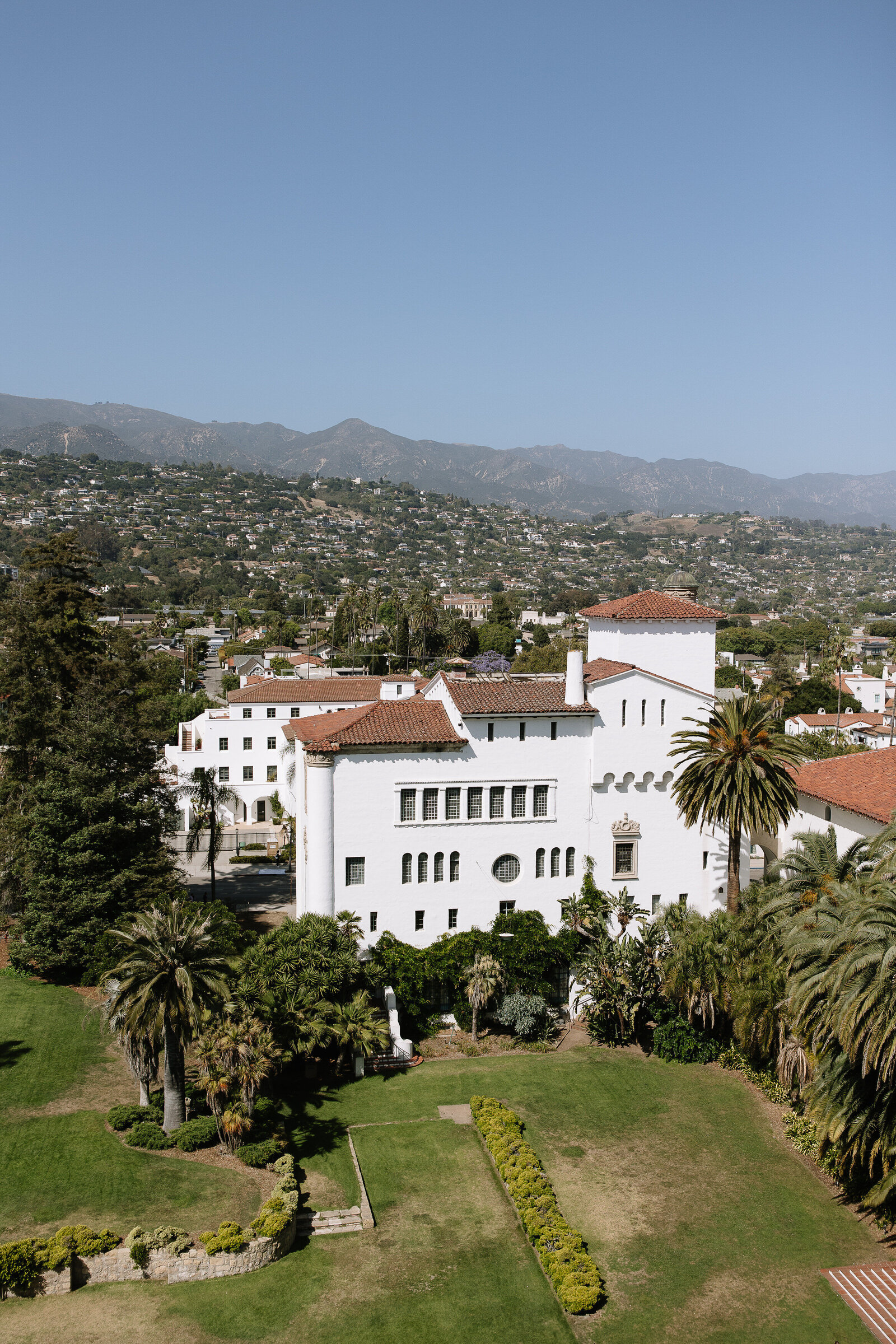 Landscape and architectural detail of Santa Barbara Courthouse taken by California wedding photographer