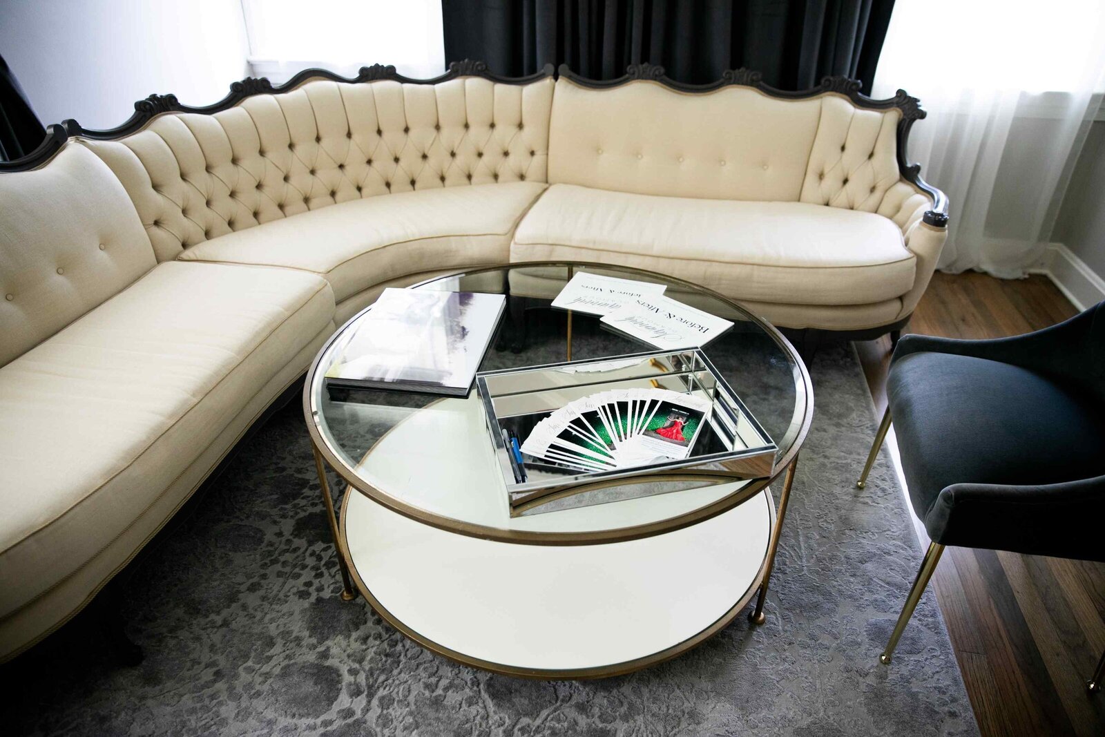 couch and coffee table at Savannah Glamour Studio