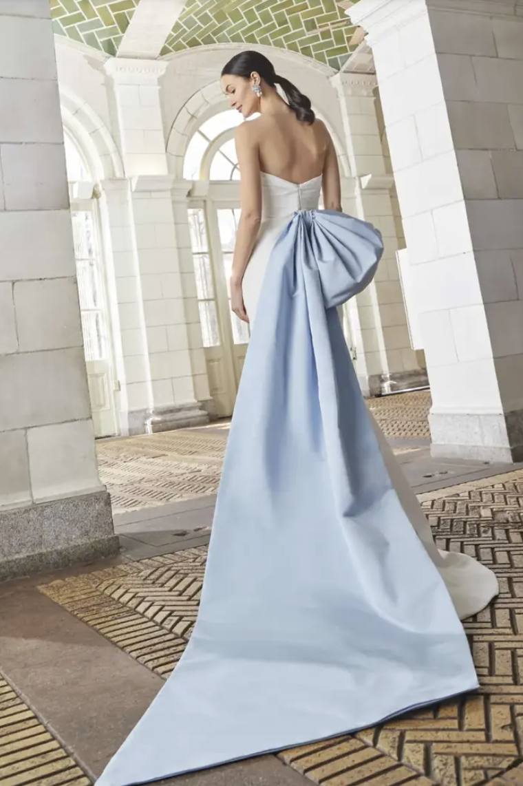 Blue bow back wedding dress in St. Louis