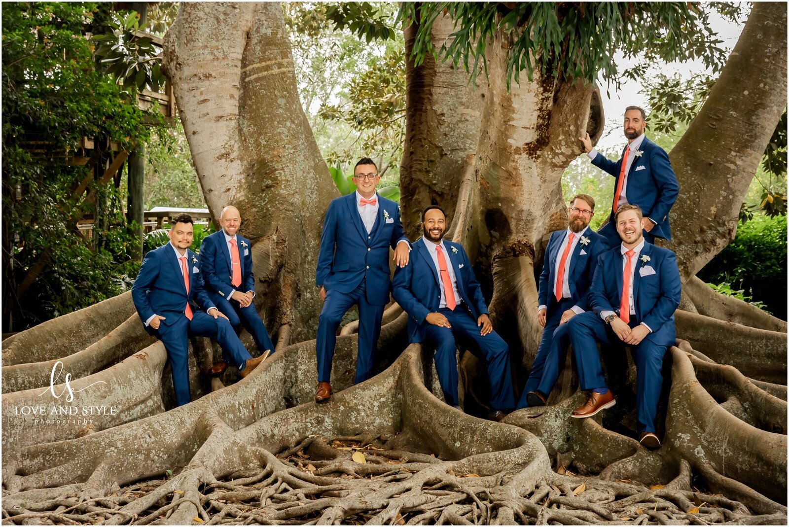 Groom with his groomsmen at Selby gardens in Sarasota, Fl