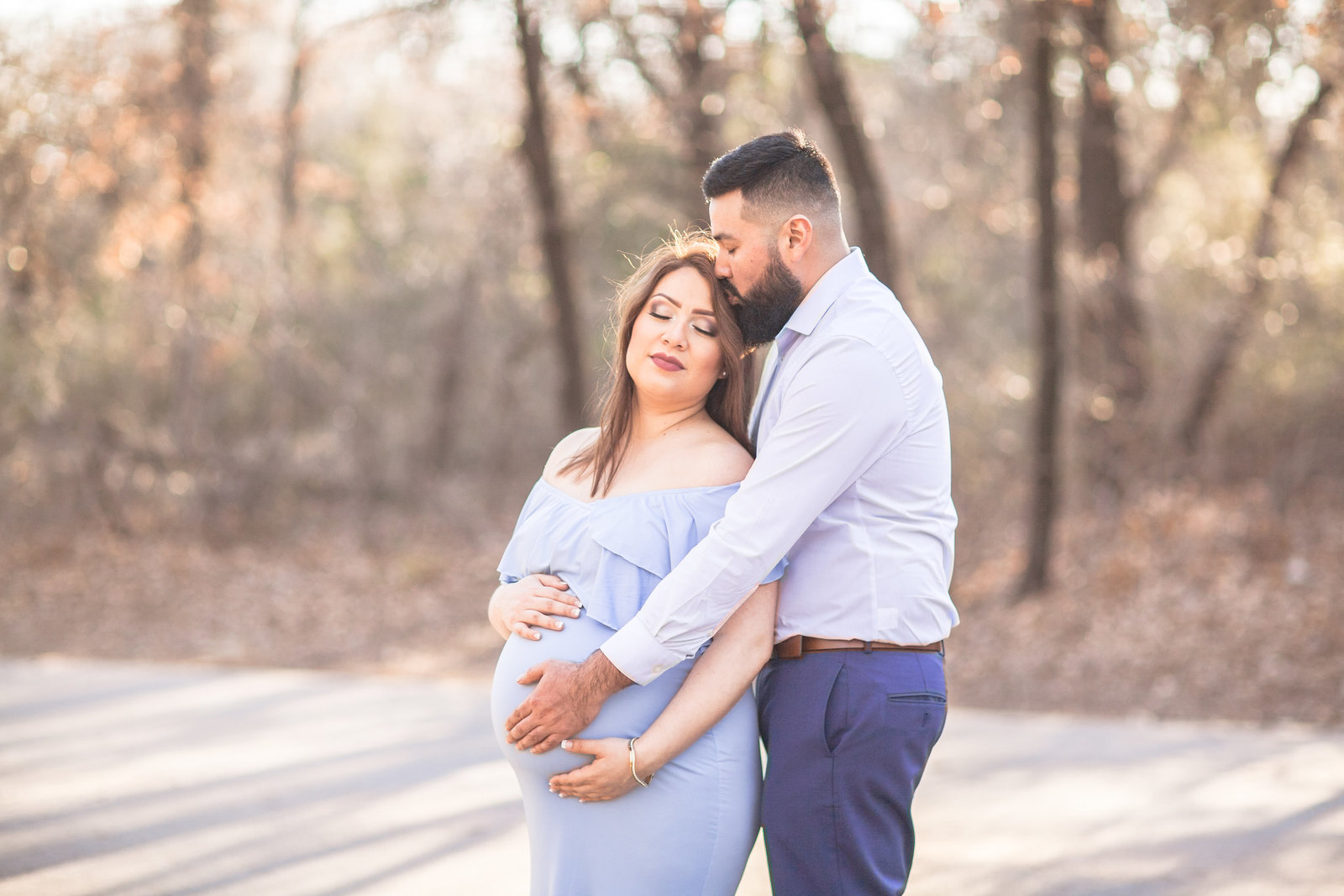 19 Family Maternity Session with Husband and Wife Mom and Dad Blue Maternity Gown Dress photo 2