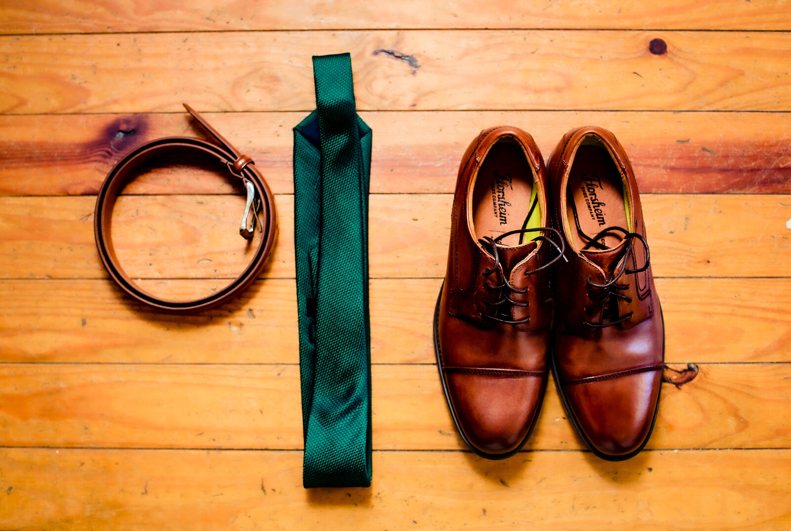 Groom shoes, ties, and belt