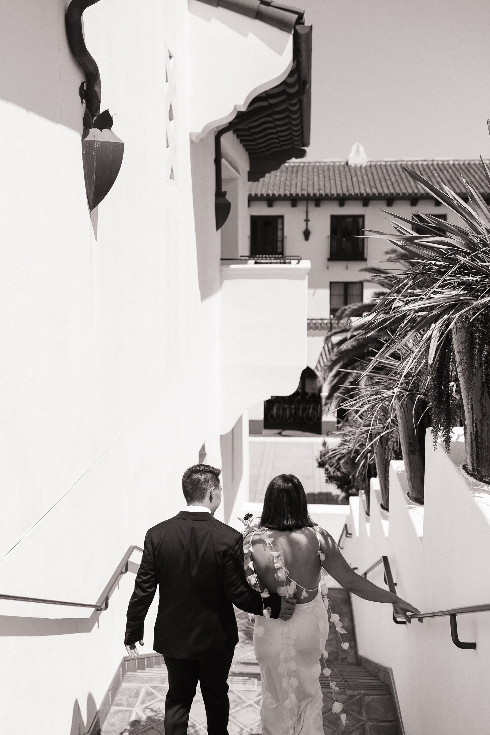 Bride and groom portraits outside Santa Barbara Courthouse wedding