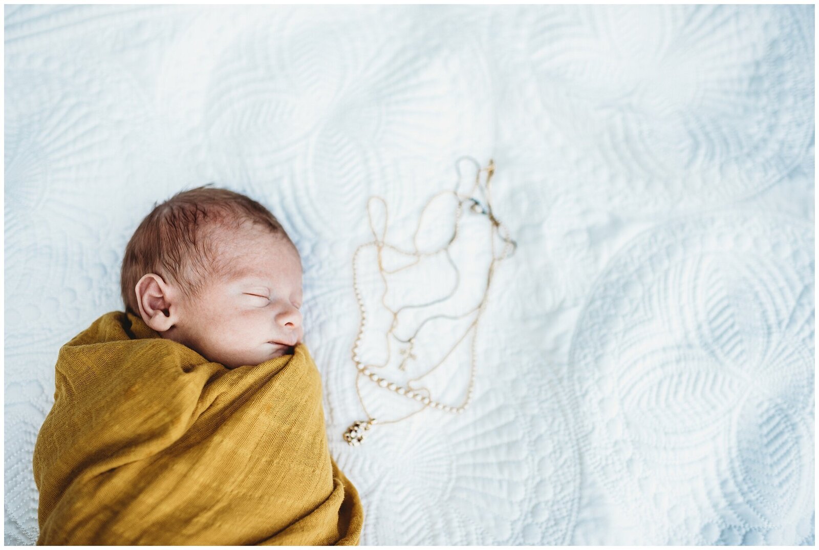 Newborn baby boy with grandmas necklackes Emily Ann Photography Seattle Photographer