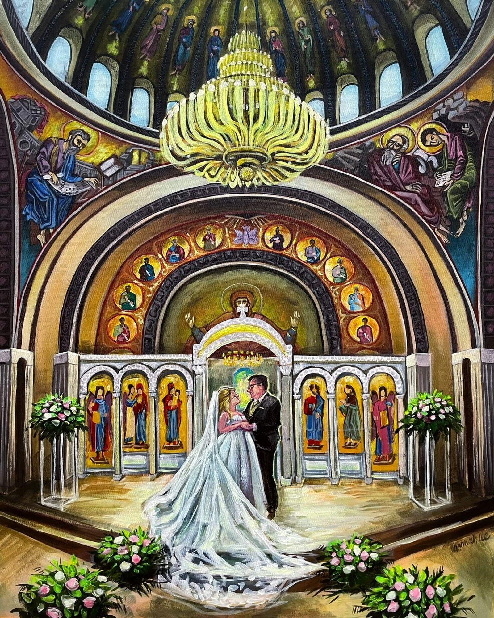 Live Wedding Painting of ceremony at Annunciation Greek Orthodox Cathedral - Volakis - aisleandco