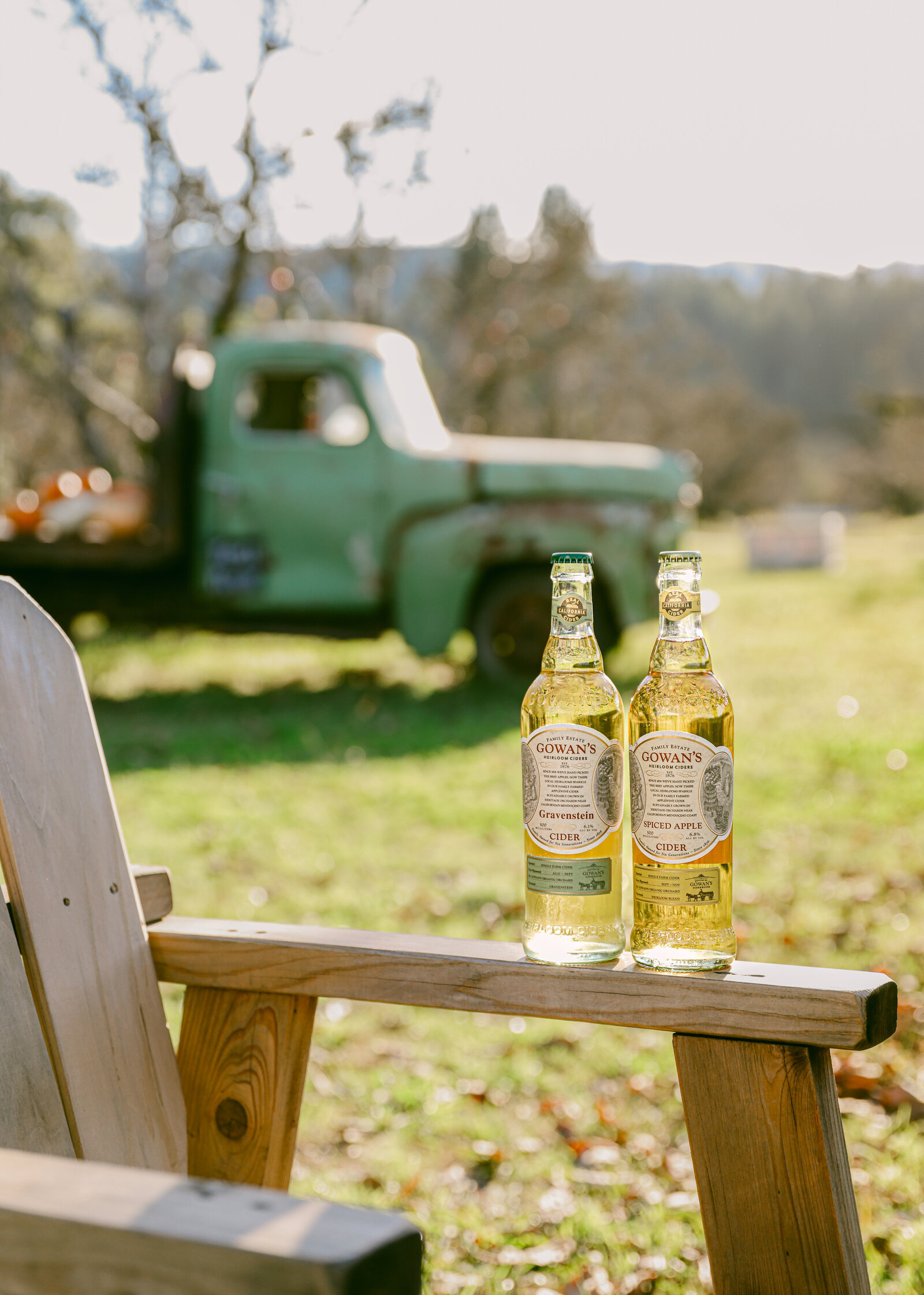 Vintage truck and apple cider in the fall marketing campaign for cider company by Chelsea Loren commercial lifestyle food product photographer