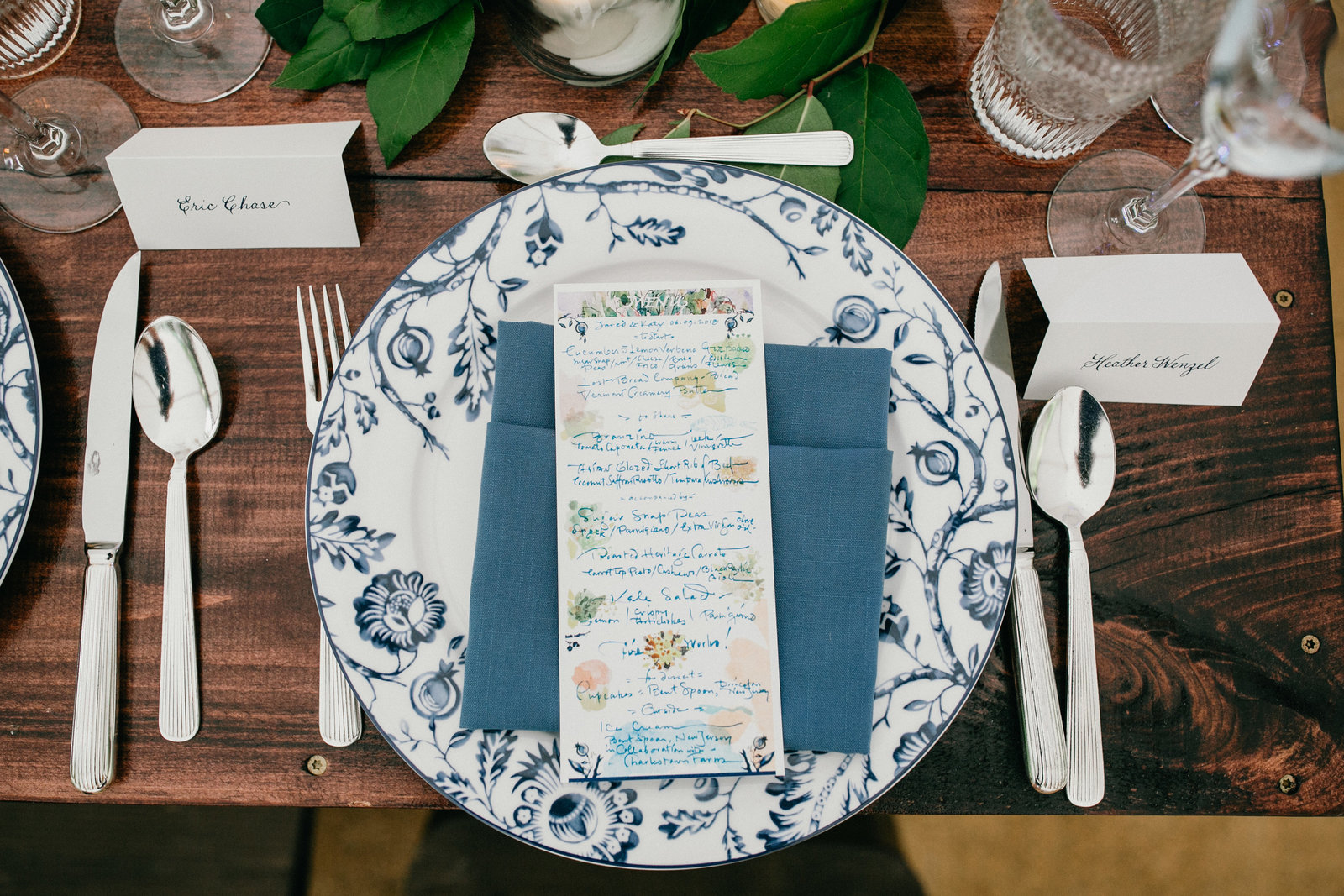 Beautifully illustrated menu's featuring Neumans Kitchen dishes for the wedding.