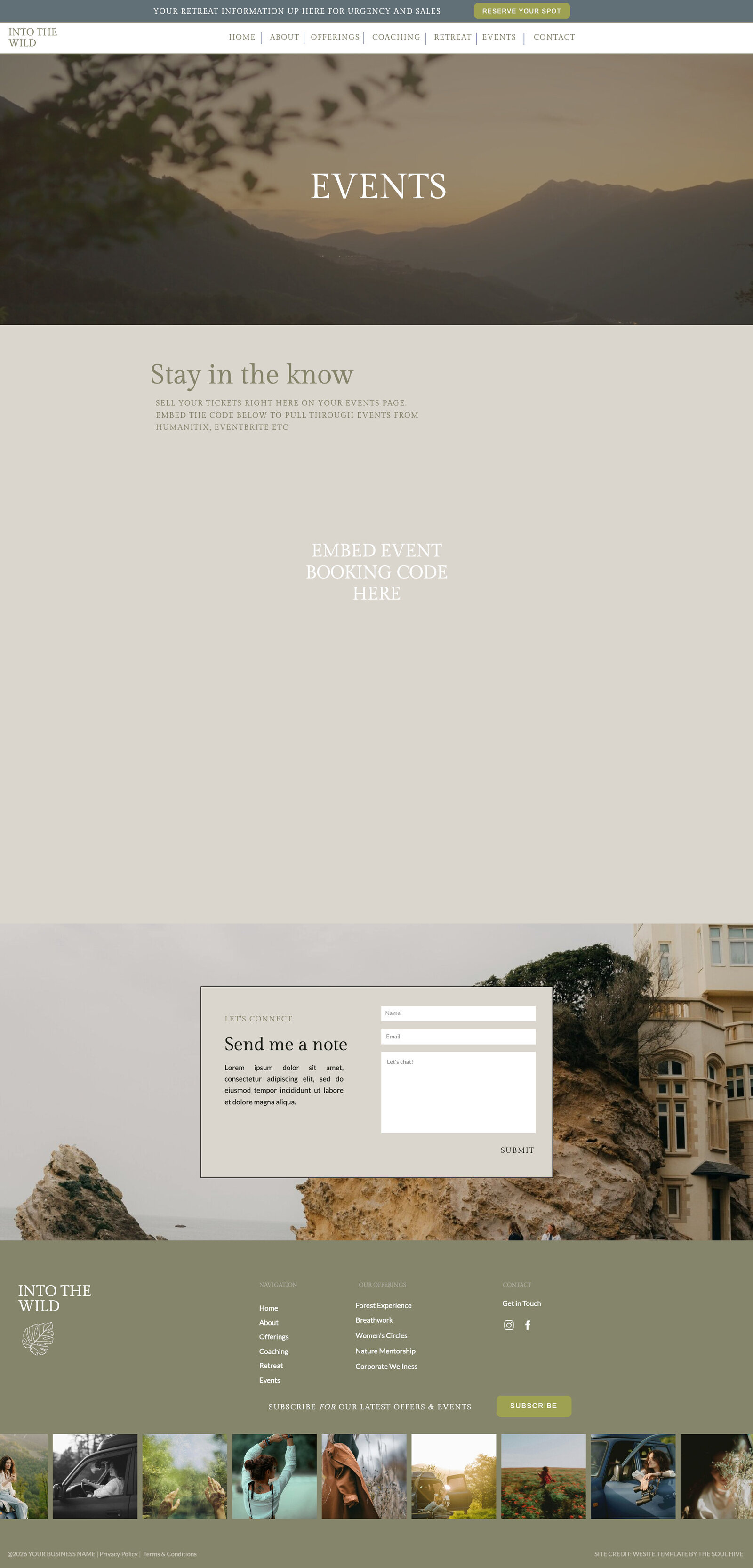 INTO THE WILD EVENTS PAGE