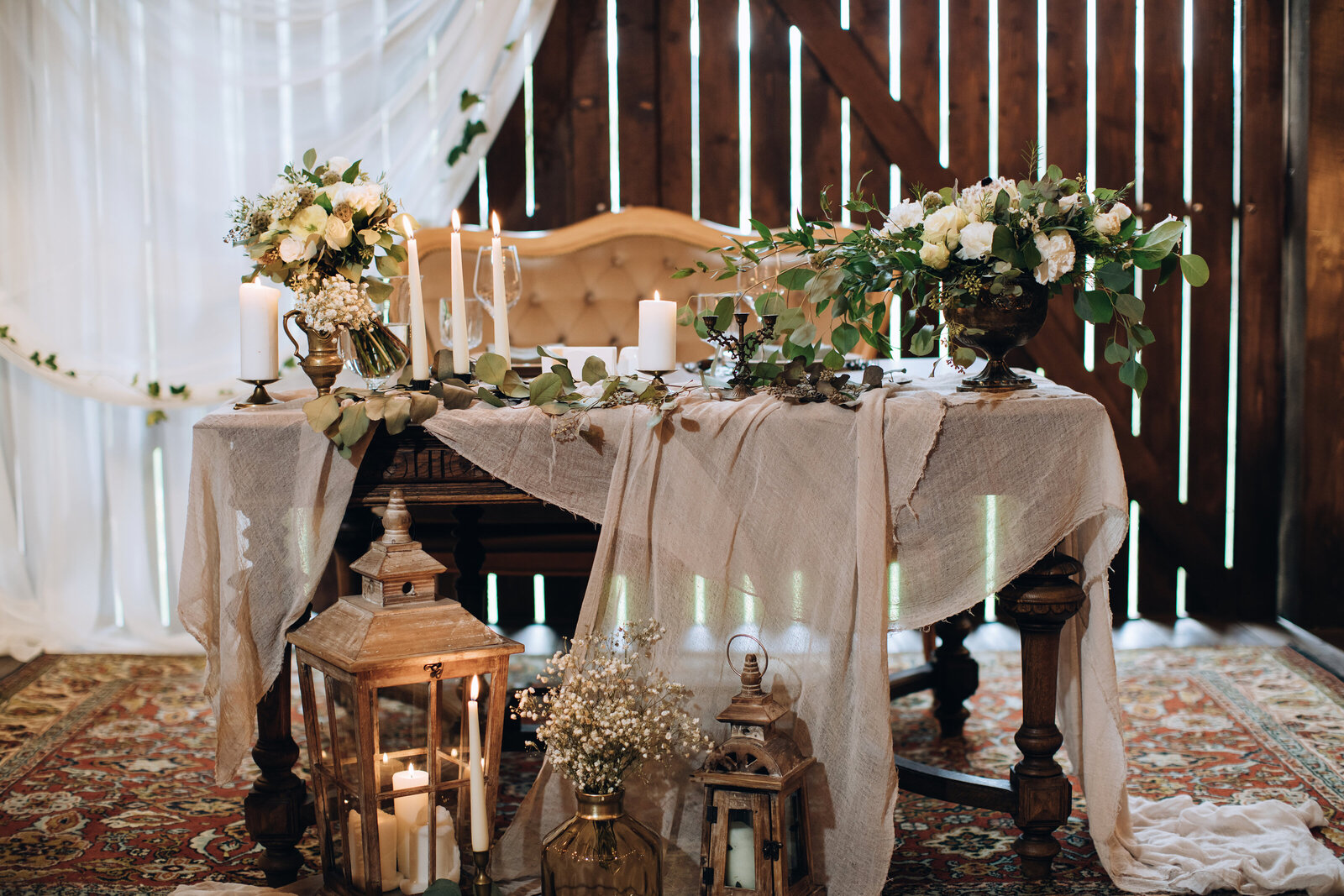 Sage and Brown Sweetheart Table Setup from Essence of Flair