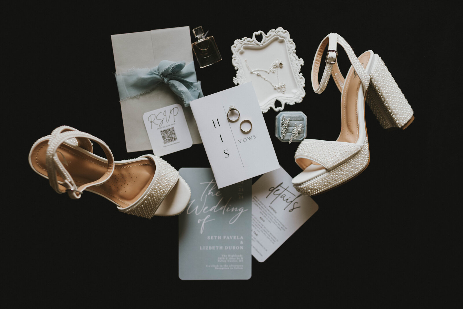 wedding details of shoes and rings