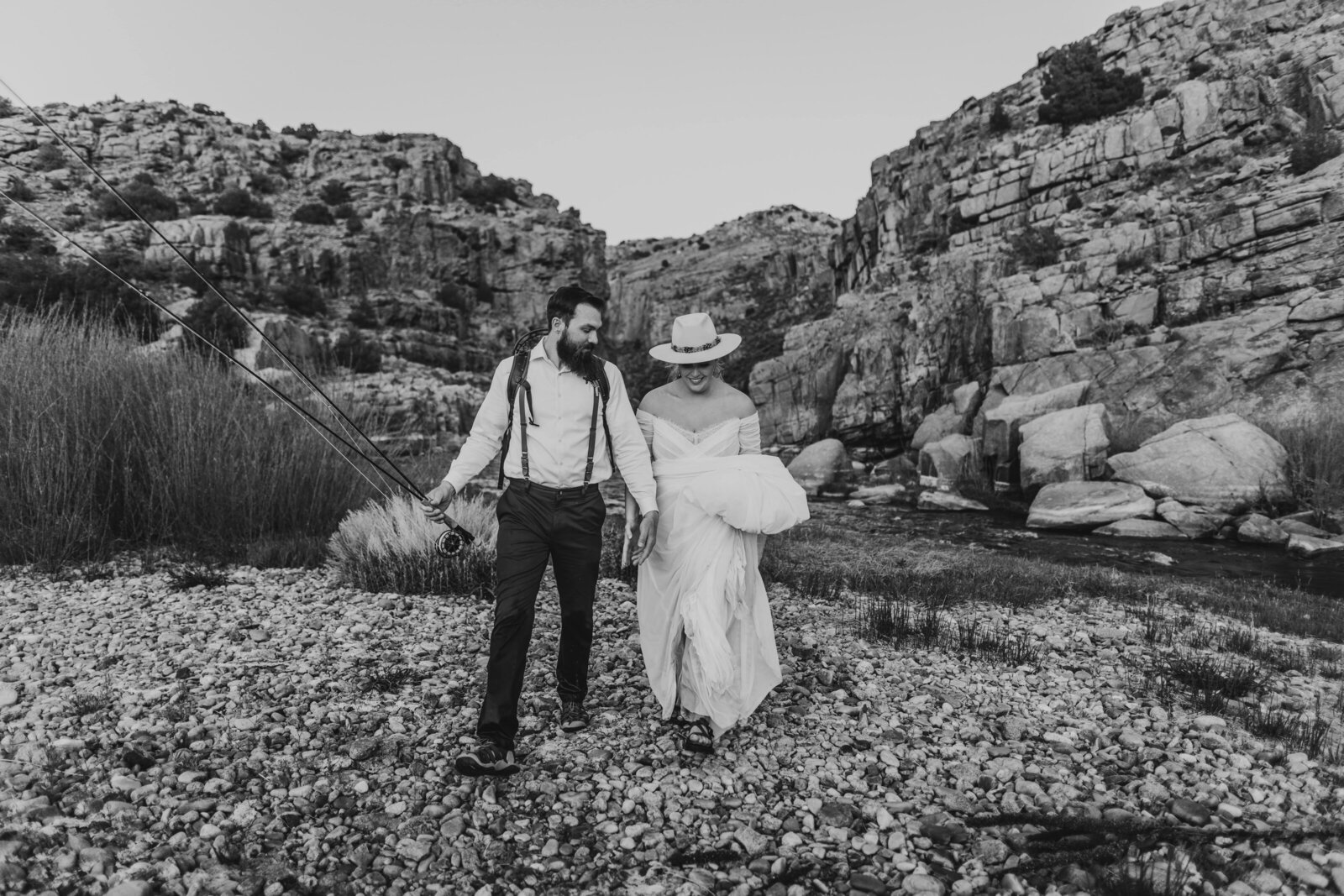 fly fishing elopement in Casper, Wyoming