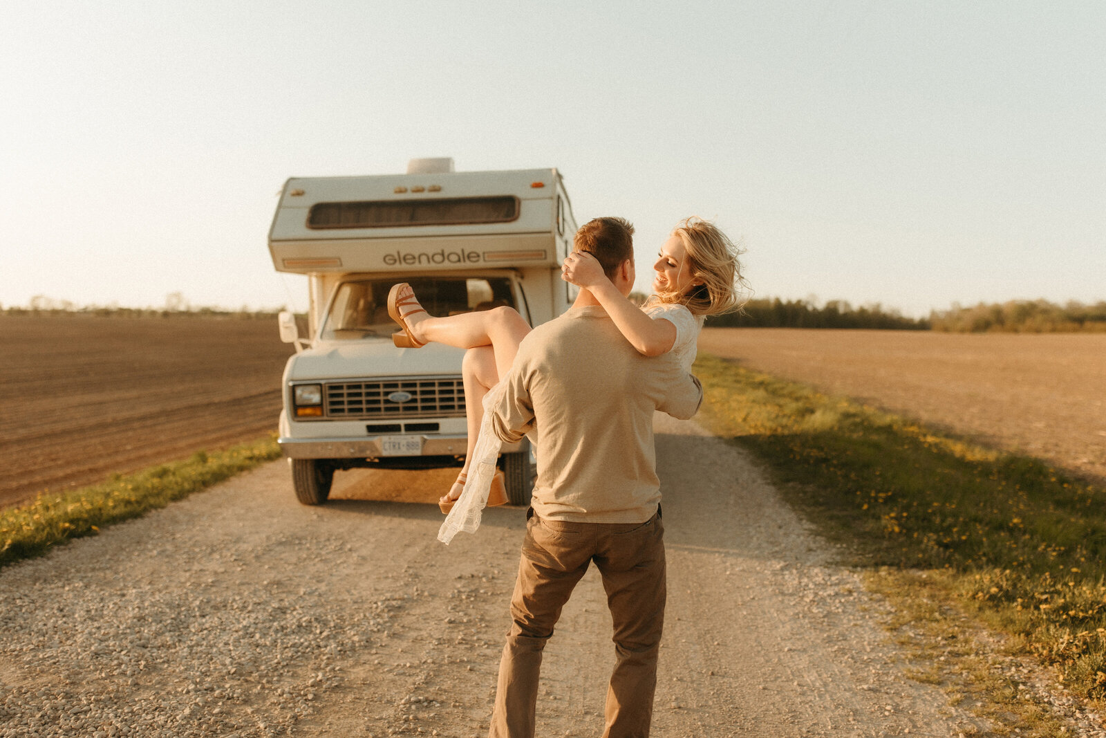 engagement session with vintage motorhome