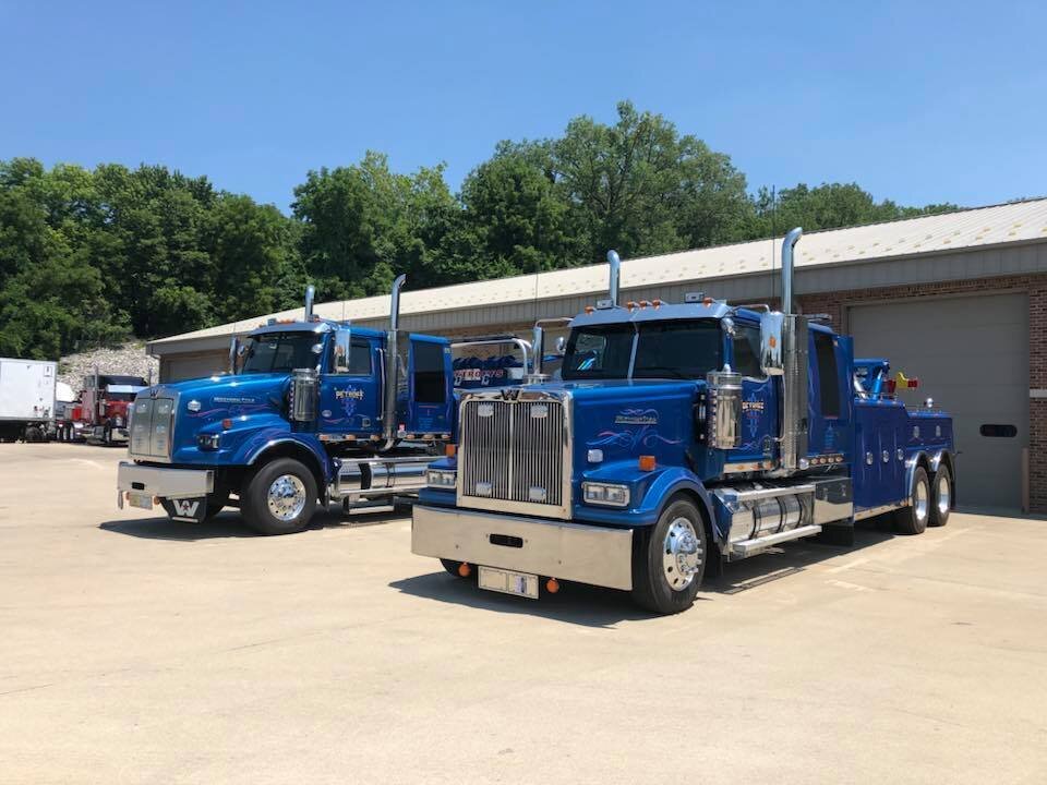 Petroff Towing's Caseyville, IL, headquarters houses several heavy duty and rotator tow trucks
