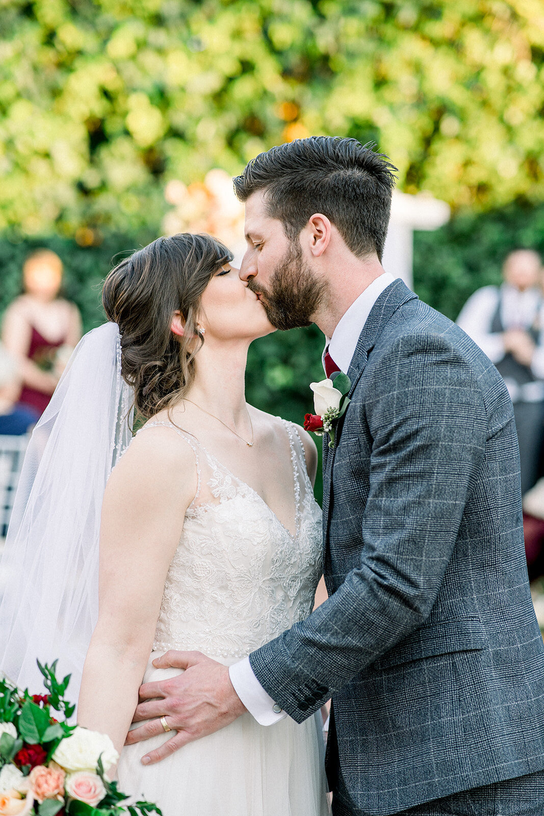 Bride and Groom Kiss at Vizcaya Sacramento