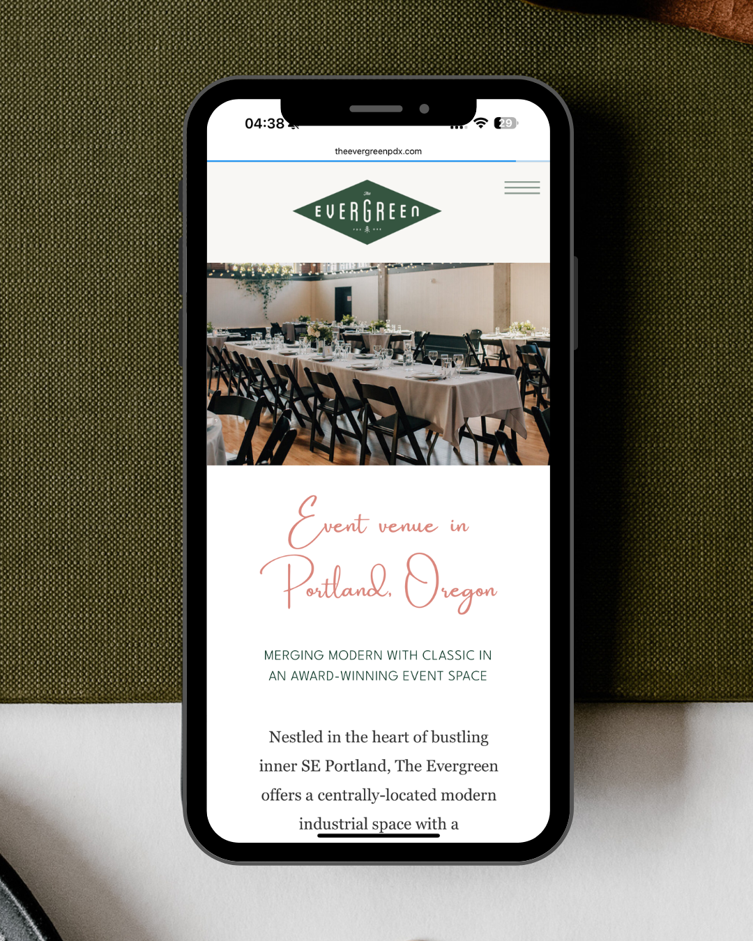 custom Showit website design for The Evergreen, a Portland Wedding Venue